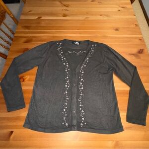 Bridgetown Collection Sweater Shirt Combo Embroidered Flowers Gray Size XL